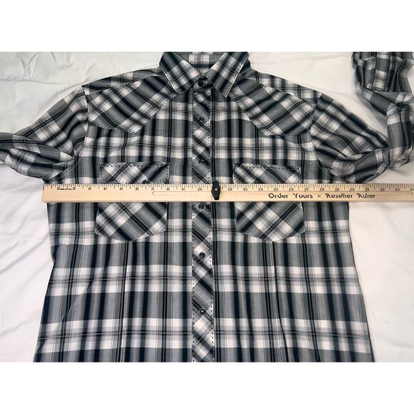 Wrangler Western Shirt Mens Size S Black White Plaid Snap Buttons Retro Cowboy - Picture 5 of 11